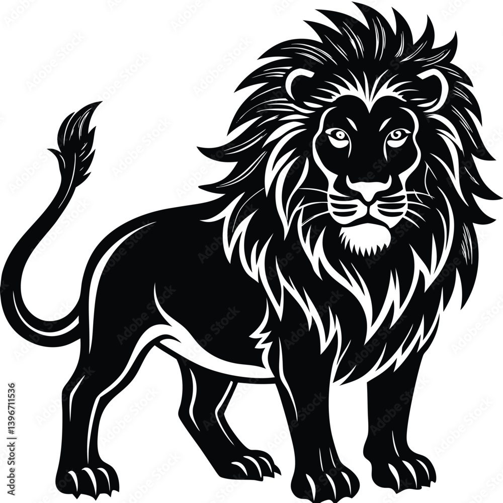 Fototapeta premium Wild lion head vector illustration, a black and white tribal art drawing