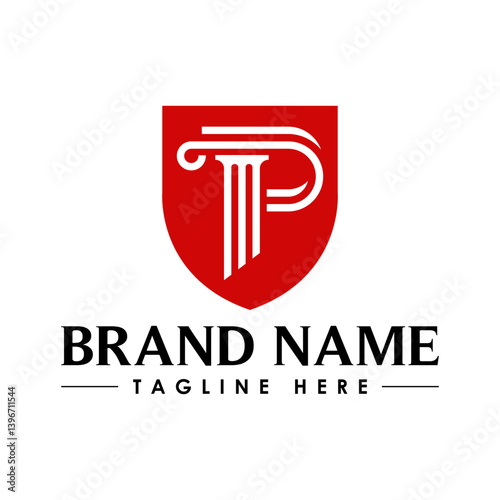 justice law logo with letter P logo design, shield law logo
