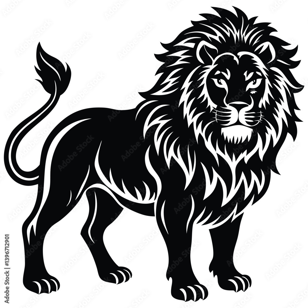 Obraz premium Wild lion head vector illustration, a black and white tribal art drawing
