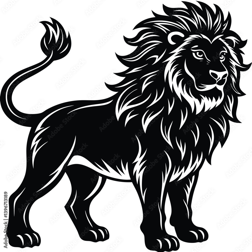 Wild lion head vector illustration, a black and white tribal art drawing Wild lion head vector illustration, a black and white tribal art drawing