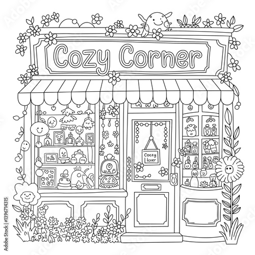cute coloring book cover, cover, cute kids illustration, cartoon cover, cartoon illustration, kawaii coloring, easy and bold, kawaii cover, cozy, cozy cover, fuzzy, hygge, coloring pages, adult colori