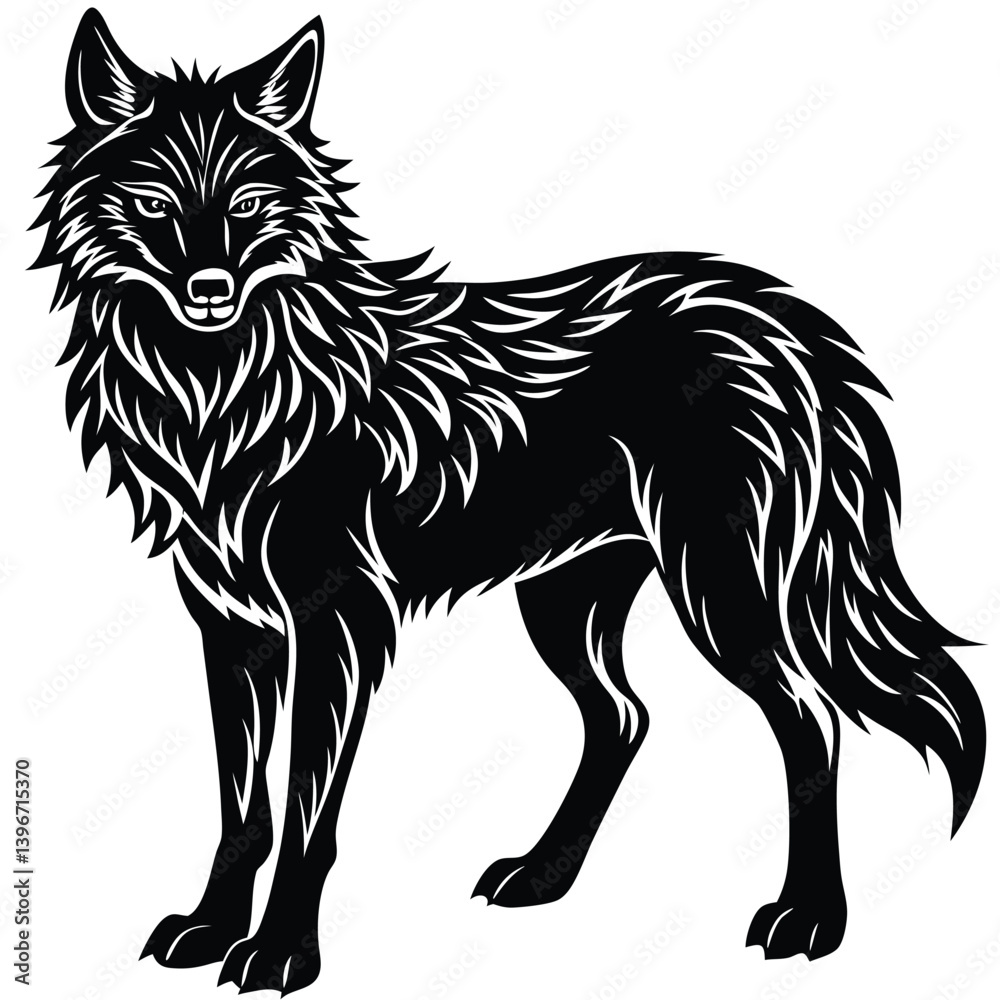 Obraz premium Wild wolf head vector illustration, a black and white canine animal drawing