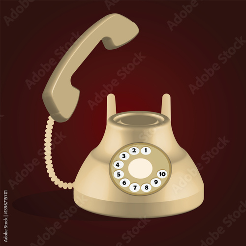 An old-fashioned rotary dial telephone, beige in color, symbolizing classic communication devices from the pre-digital era.