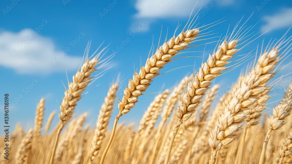 Golden Wheat Field Under a Sunny Blue Sky Golden Wheat Field Under a Sunny Blue Sky