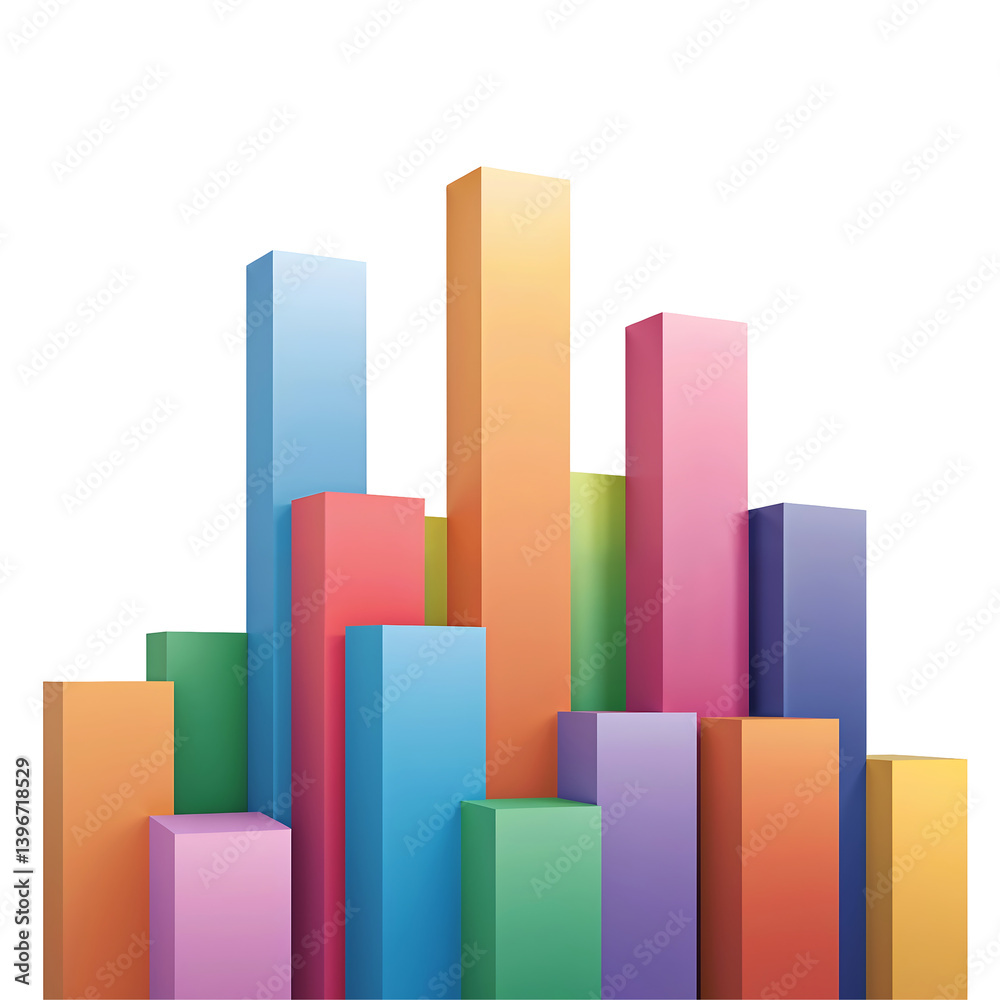 Vibrant modern bar chart with rising colorful bars, showcasing data growth in a sleek design, isolated for easy background removal Vibrant modern bar chart with rising colorful bars, showcasing data growth in a sleek design, isolated for easy background removal