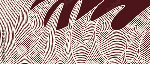 Hand drawn brush line abstract wave background, Japanese and ethnic wood carving, weaving texture surface pattern, minimal graphic for carpet, textile