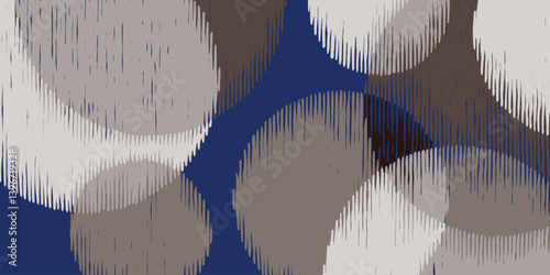 Hand drawn brush lines abstract geometric circle ikat pattern, Japanese, ethnic wood carving, engraving, weaving texture background, simple graphic for textile, carpet,