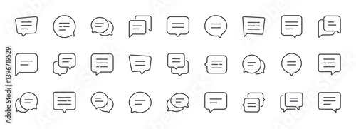 Chat Bubble Line Icons Set. Contain Icons as Dialogue, Feedback, Comment. Editable Stroke. Pixel Perfect.