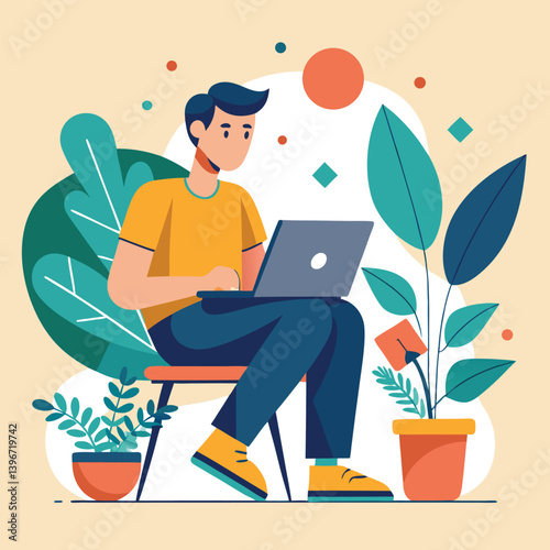 man working with her laptop vector