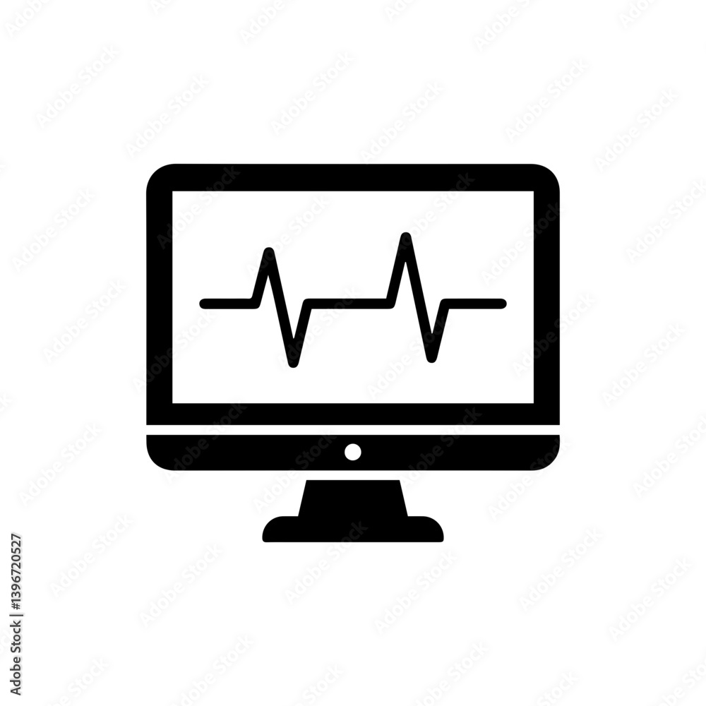 Black Icon of AI Pulse Signal on Monitor for Medical Intelligence Black Icon of AI Pulse Signal on Monitor for Medical Intelligence