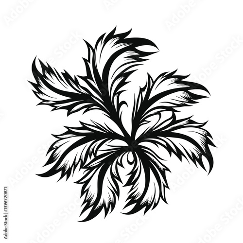 Abstract Floral Design, Swirling Black Leaf, Elegant Ornament, Decorative Flourish, Art