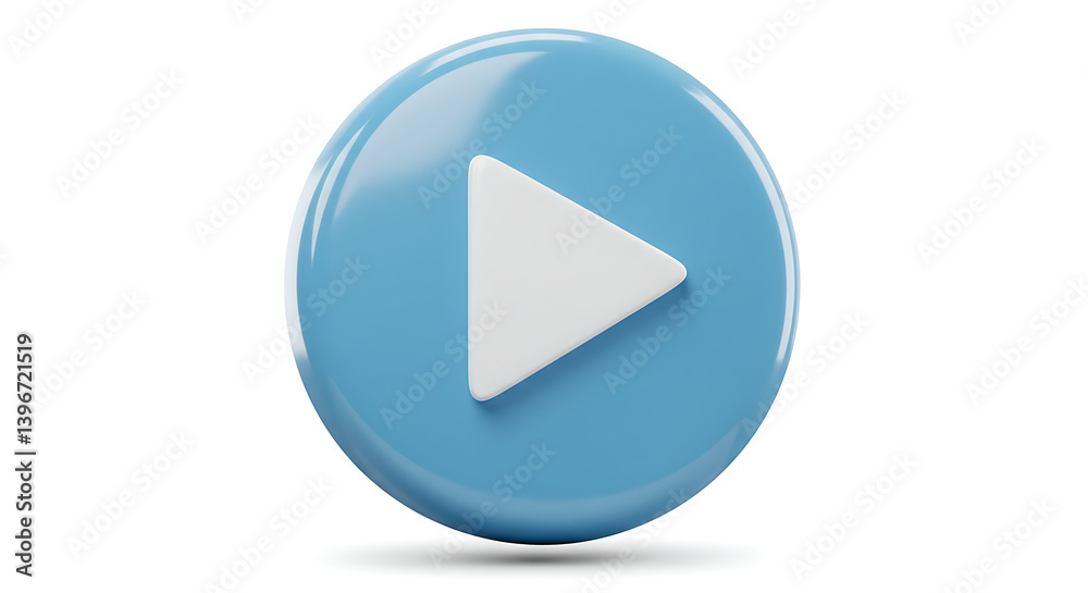 A 3D rendered blue play button with a white arrow, presented on a white backdrop A 3D rendered blue play button with a white arrow, presented on a white backdrop