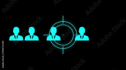 Business target or Employment sign. glowing Human resource and recruitment for business Shooting Target Icon With Glitch Effect Target icon targeting a man icon animation 