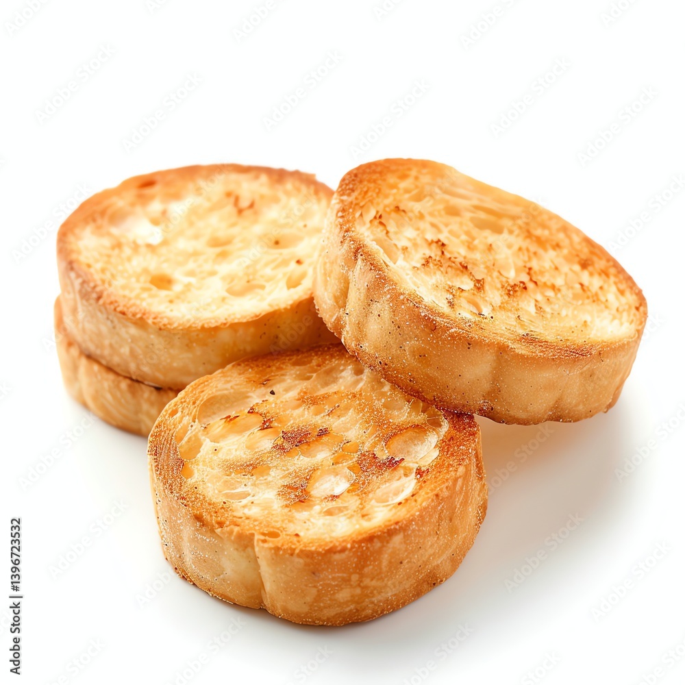 Toasted Bread Rounds Pile on White Background Perfect for Appetizers Toasted Bread Rounds Pile on White Background Perfect for Appetizers