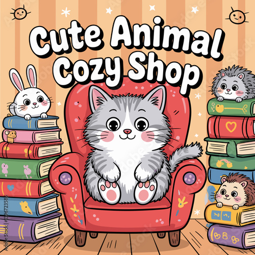 cute coloring book cover, cover, cute kids illustration, cartoon cover, cartoon illustration, kawaii coloring, easy and bold, kawaii cover, cozy, cozy cover, fuzzy, hygge, coloring pages, adult colori