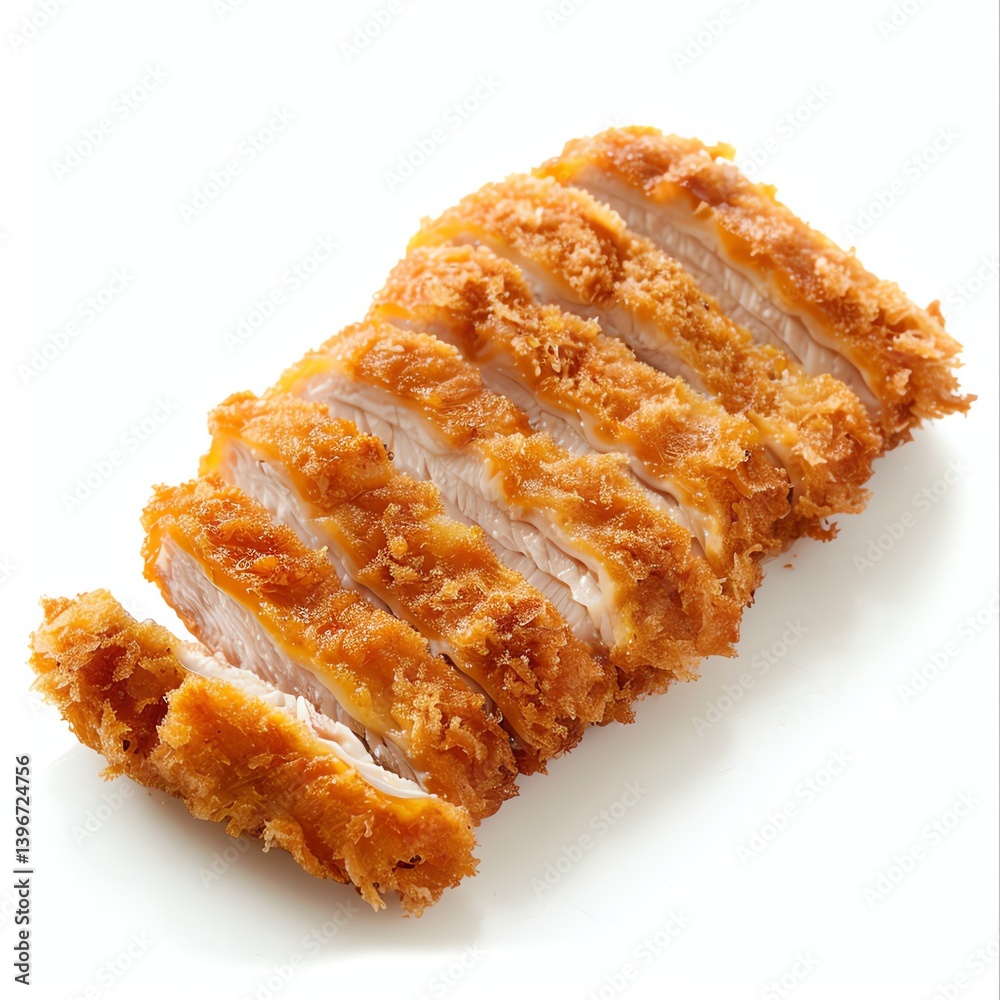 Sliced Chicken Katsu on White Background Appetizing Japanese Cuisine Concept Sliced Chicken Katsu on White Background Appetizing Japanese Cuisine Concept
