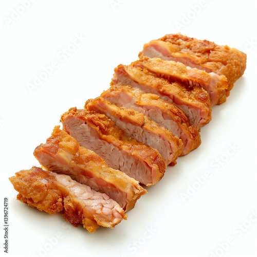 Sliced Fried Pork Cutlet on White Background Ready to Be Served