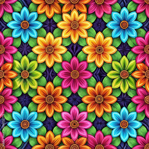 Seamless Vivid Floral Tile Pattern