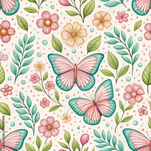 Seamless Butterfly and Floral Pattern