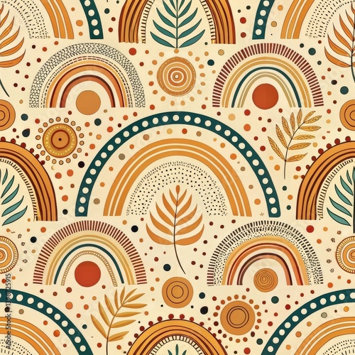 Seamless Boho Rainbow Botanical Pattern