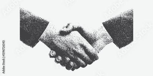 Hand shake for grunge punk Y2K collage design with halftone stipple effect. Vector illustration in stipple halftone brutalist retro design