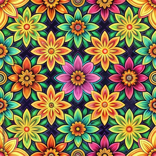 Seamless Vivid Floral Tile Pattern