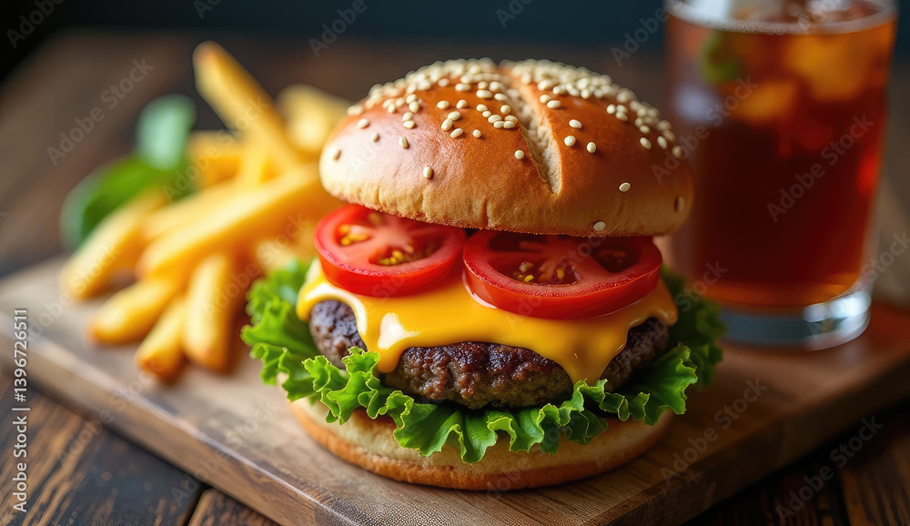 Delicious Cheeseburger with French Fries and Iced Tea Delicious Cheeseburger with French Fries and Iced Tea