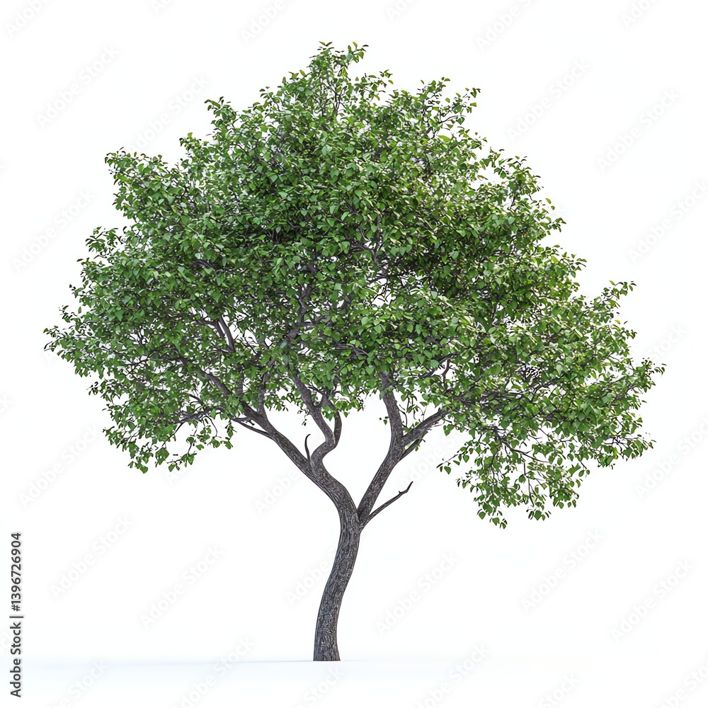 Isolated Green Tree Illustration with Dense Foliage on White Background Isolated Green Tree Illustration with Dense Foliage on White Background