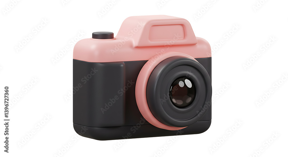Delightful rendering of a playful pink and dark gray toy camera for children Delightful rendering of a playful pink and dark gray toy camera for children