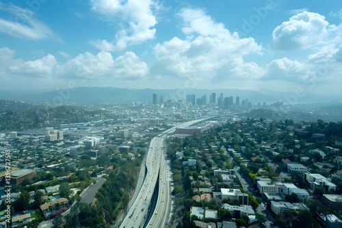 Cityscape Panorama of Los Angeles with Highway Connection