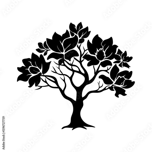 magnolia tree icon, magnolia tree silhouette vector illustration-simple silhouette illustration of magnolia tree, perfect for magnolia tree logos and icons