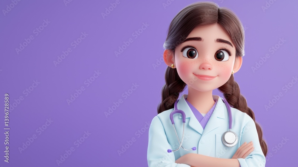 A cheerful and competent looking female medical professional in a white and blue uniform with a kind and welcoming expression shown in a simple studio setting A cheerful and competent looking female medical professional in a white and blue uniform with a kind and welcoming expression shown in a simple studio setting