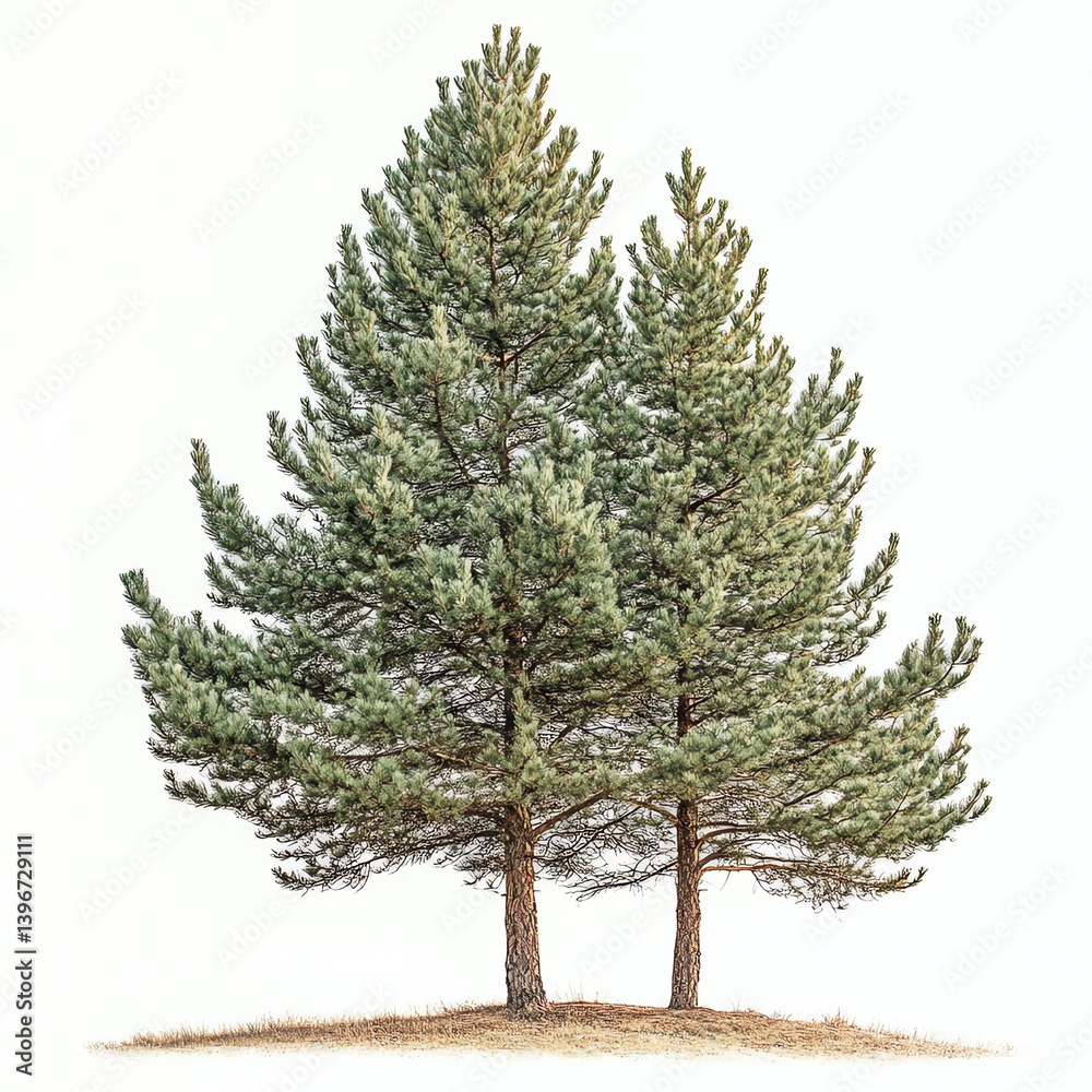 Isolated Evergreen Trees on Hill Against White Background Perfect for Design Isolated Evergreen Trees on Hill Against White Background Perfect for Design