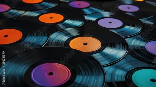 The colorful vinyl records