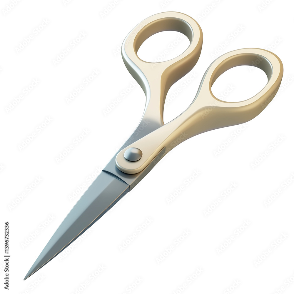 An illustration of modern scissors with light beige handles and gray blades. An illustration of modern scissors with light beige handles and gray blades.