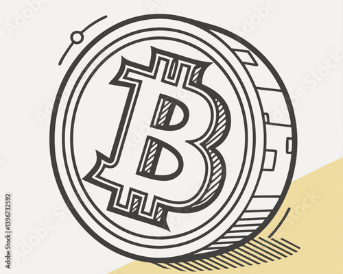 Bitcoin coin sketch illustration on a minimalist background  