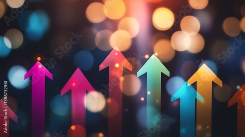Vibrant upward arrows against a blurred bokeh background, symbolizing growth and progress