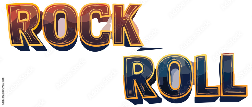 3d render old 70s Rock Roll Text Vector Art design