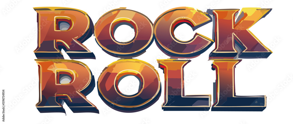3d render old 70s Rock Roll Text Vector Art design