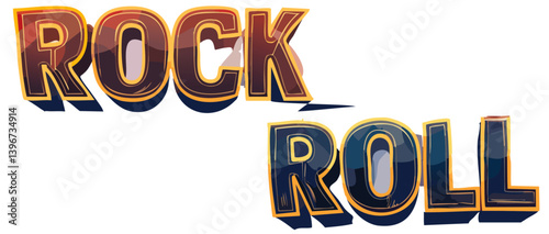 Obraz na płótnie 3d render old 70s Rock Roll Text Vector Art design w salonie
