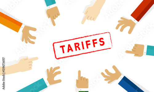 Tariff stamp world trade transaction import tariffs trade war country protectionism policy global trade barriers hand pointing