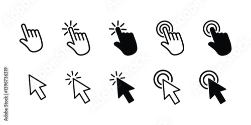 Hand cursor and click cursor icon set. click icon vector. hand click. pointe