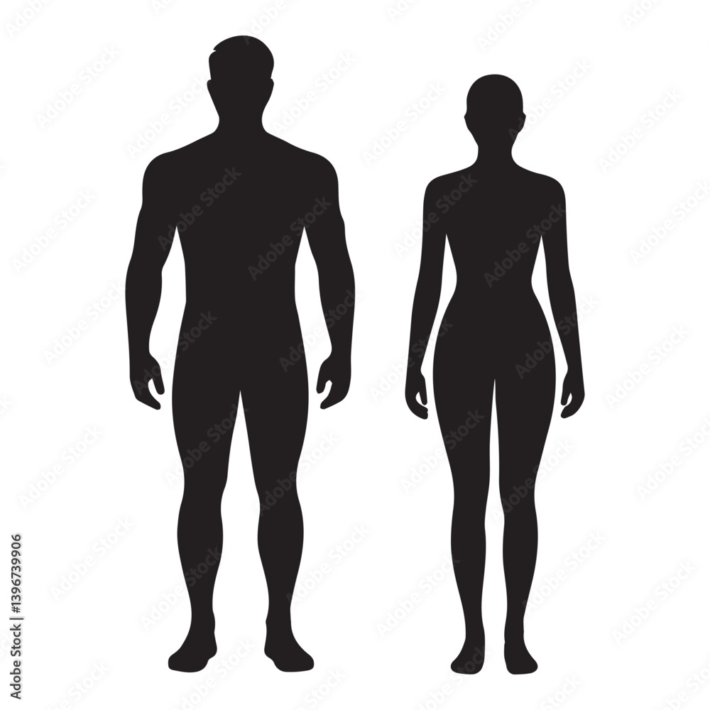 Silhouette of a young man's body outline a human figure in a swimsuit Silhouette of a young man's body outline a human figure in a swimsuit