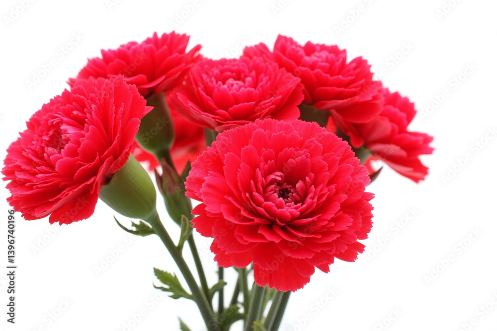 bunch of red carnations in a vase on a white background2 bunch of red carnations in a vase on a white background2