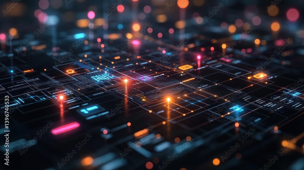 Obraz premium Abstract Digital Network: A Futuristic Visualization of Data Flow and Interconnectivity