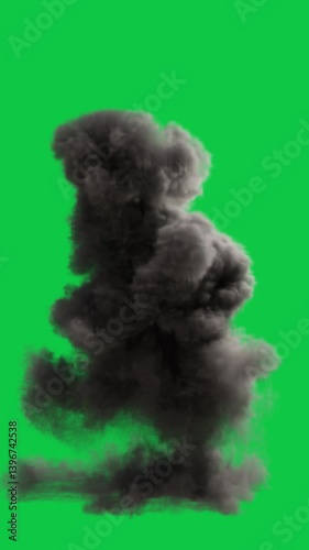 big explosion with smoke on green screen