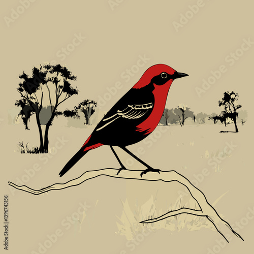 ​The Crimson Chat is a small Australian bird known for its vivid crimson crown, chest, and rump, contrasting with its dark brown back and white throat