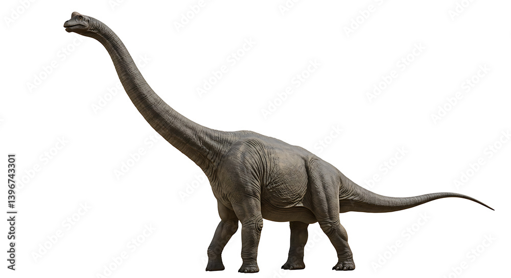 Obraz premium Majestic brachiosaurus: a herbivorous dinosaur with a long neck walks slowly