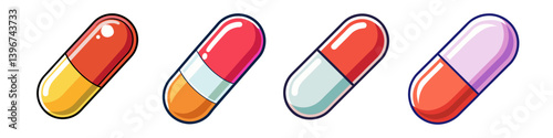 Collection of Colorful Capsule Pills Medical Illustration
