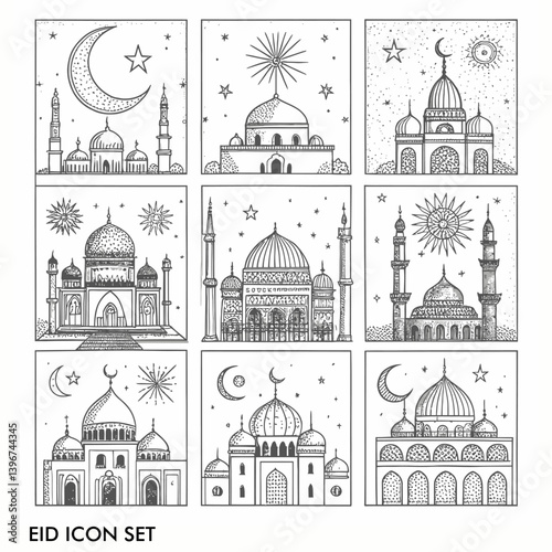 Vector illustration Eid Al Adha minimalistic Icon Set